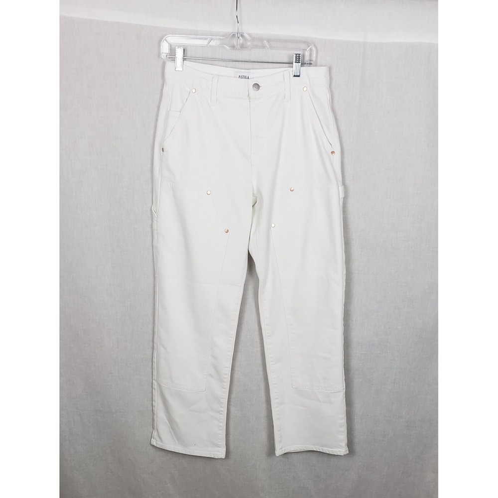 Pistola Lexi Mid Rise Bowed Straight Carpenter Jeans White Double Knee 27 Summer